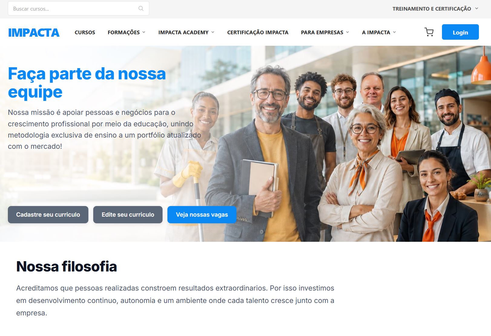 Módulo Trabalhe Conosco aplicado no site da Impacta